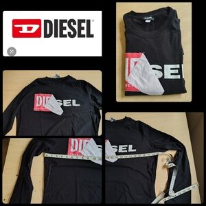 Diesel Black and Red Logo Long Sleeve Tee